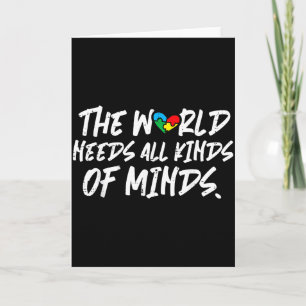 World needs kinds minds autism awareness card