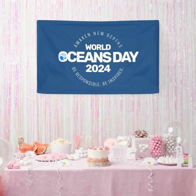 World Oceans Day Blue Stylized Earth Waves Banner (Party)