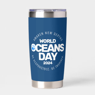 World Oceans Day Blue Stylized Earth Waves Insulated Tumbler