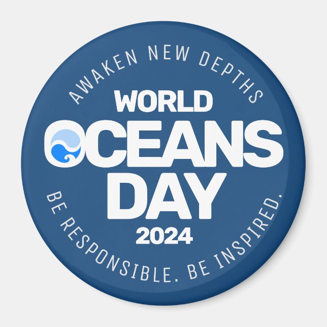 World Oceans Day Blue Stylized Earth Waves Magnet (Front)