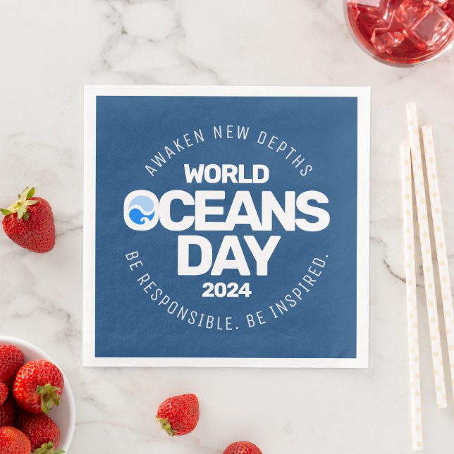 World Oceans Day Blue Stylized Earth Waves Napkin (Insitu)