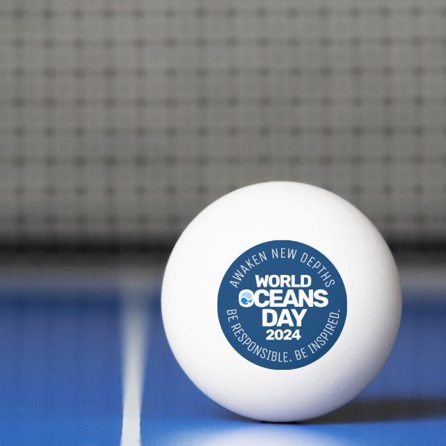 World Oceans Day Blue Stylized Earth Waves Ping Pong Ball (Net)