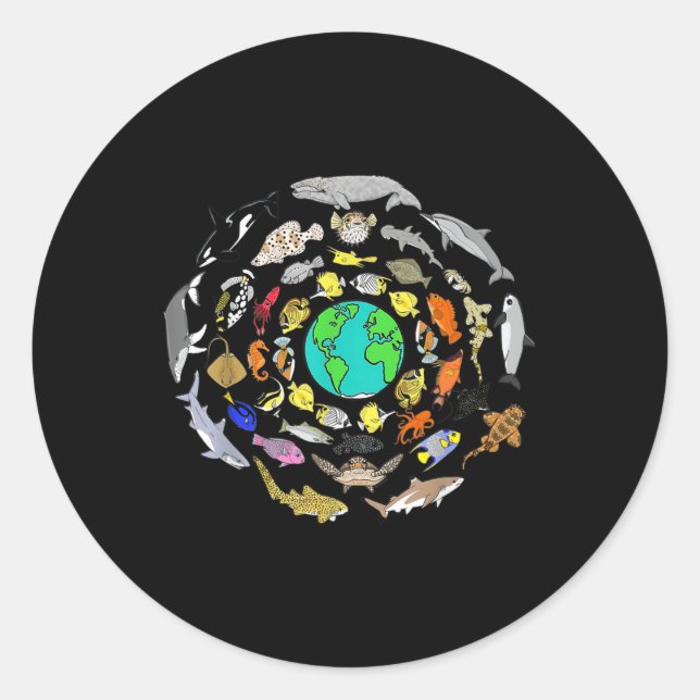 World Oceans Day Sea Life Enviromental Earth Day  Classic Round Sticker (Front)
