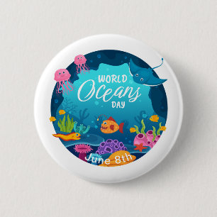 World Oceans Day Underwater Fish Scene Custom Text 2 Inch Round Button