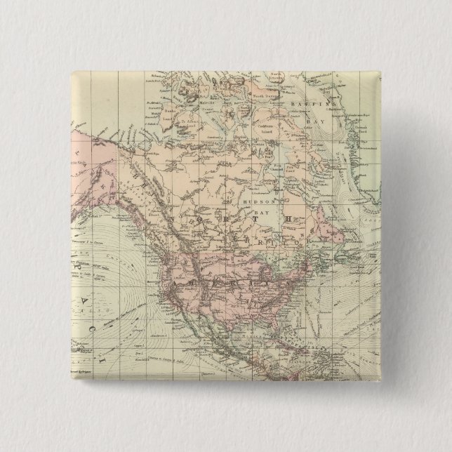 World on Mercator's Projection 2 Inch Square Button (Front)