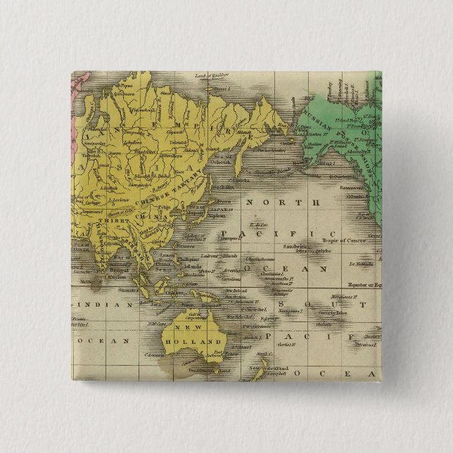 World On Mercator's Projection 2 Inch Square Button (Front)