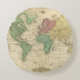 World on Mercators Projection 2 Round Pillow