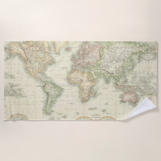 World On Mercator's Projection Beach Towel (Front)