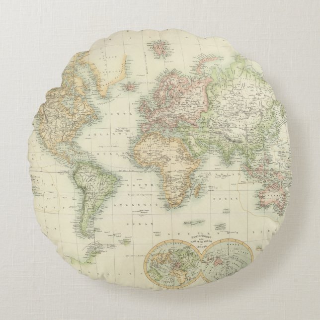 World On Mercator's Projection Round Pillow (Front)