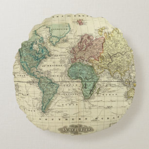 World on Mercators Projection Round Pillow