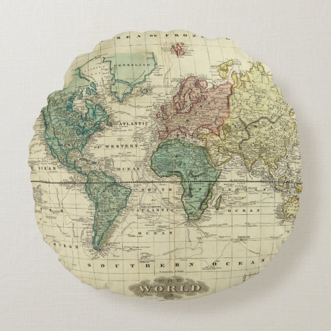 World on Mercators Projection Round Pillow (Front)