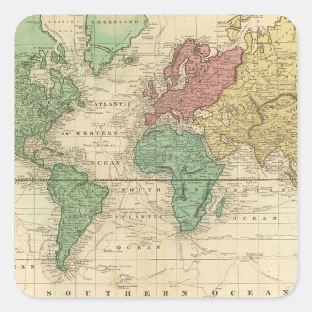 World on Mercators Projection Square Sticker (Front)