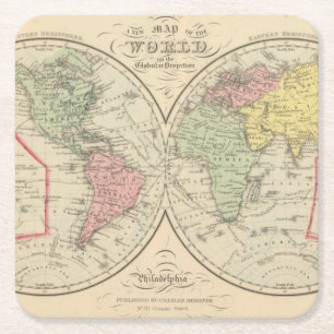 World on the Globular Projection Square Paper Coaster