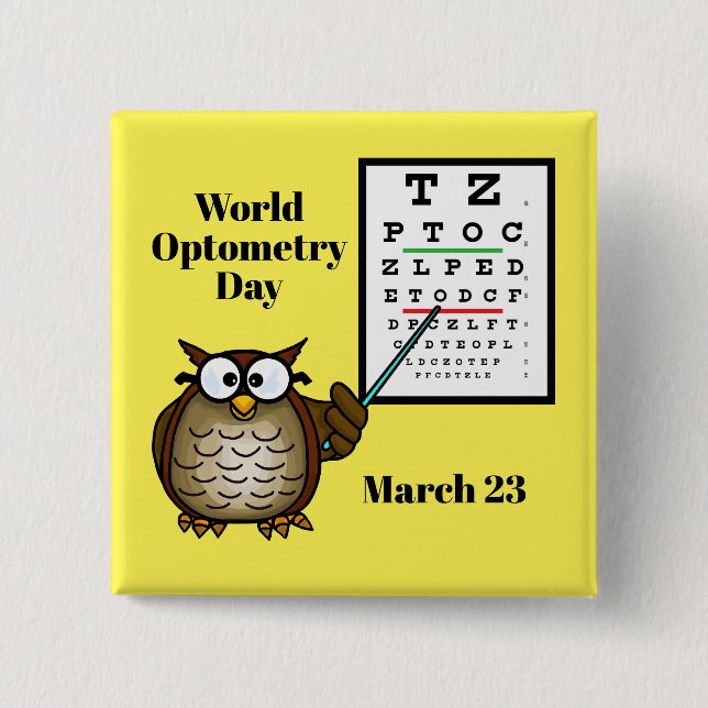 World Optometry Day Button with Optometrist Owl (Front)