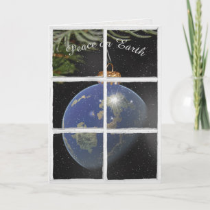 World ornament for Peace on Earth in window Card