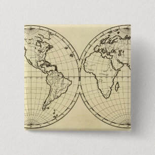 World outline double hemisphere 2 inch square button