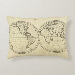 World outline double hemisphere accent pillow