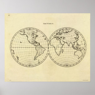 World outline double hemisphere poster