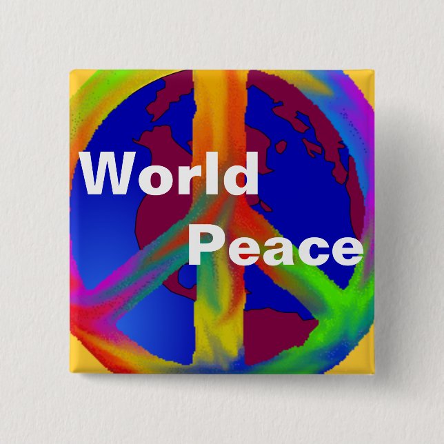 World Peace 2 Inch Square Button (Front)