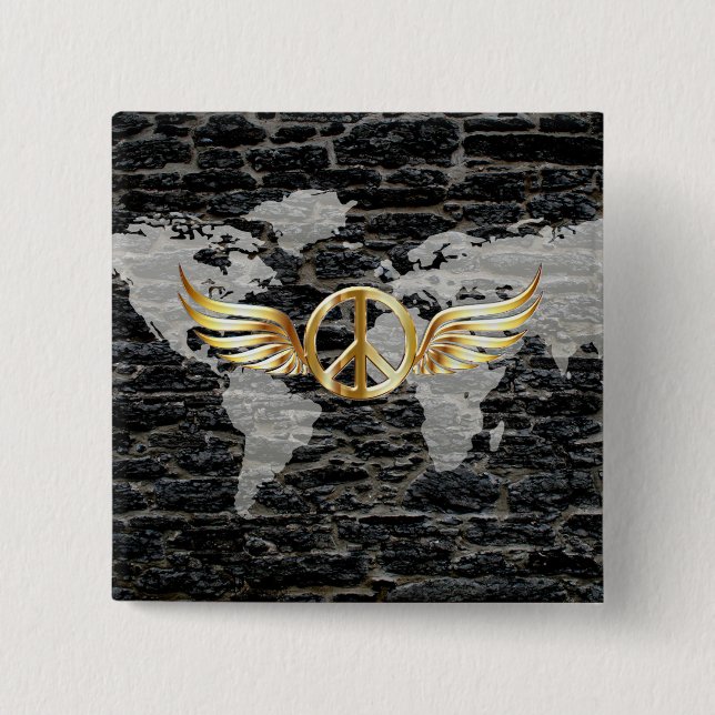 World peace 2 inch square button (Front)