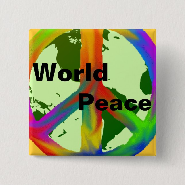 World Peace 2 Inch Square Button (Front)