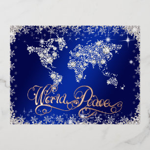 World Peace Blue and Diamonds  Foil Holiday Postcard