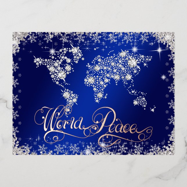 World Peace Blue and Diamonds  Foil Holiday Postcard (Front)