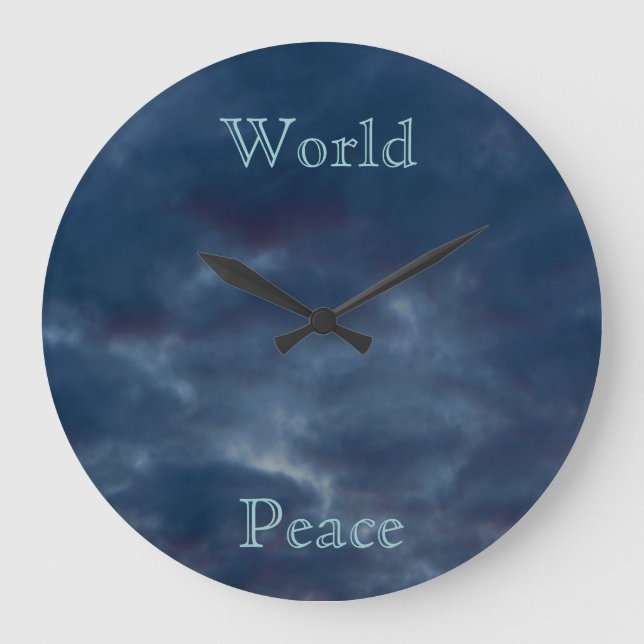 World Peace Blue Clouds Large Clock (Front)