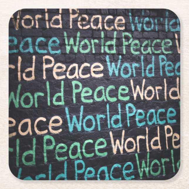World Peace Colourful Love Peaceful Square Paper Coaster (Front)