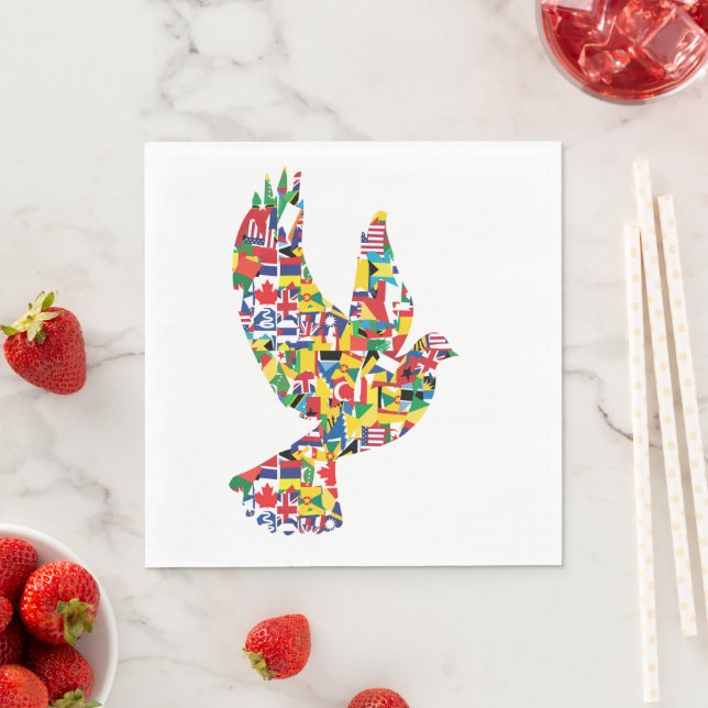 World Peace Dove Made of International Flags  Napkin (Insitu)