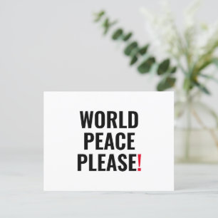 World peace please white black red no war protest postcard