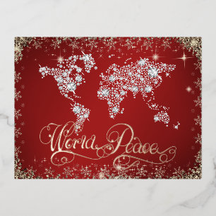 World Peace Red and Diamonds  Foil Holiday Postcard