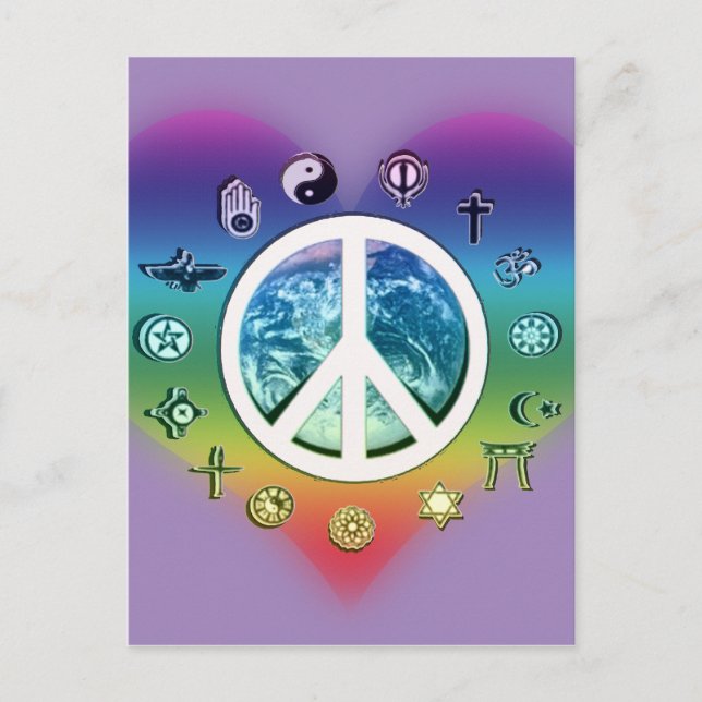 World Peace with Religious Symbols Postcard (Front)
