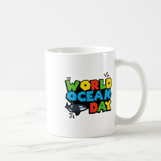 World Planet Ocean Day Orca Splash Design Love Ear Coffee Mug (Right)