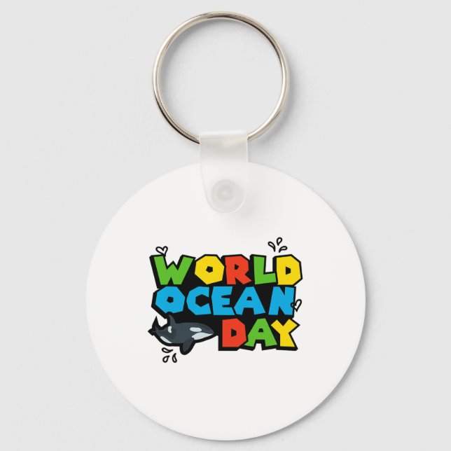 World Planet Ocean Day Orca Splash Design Love Ear Keychain (Front)