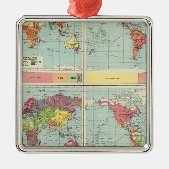 World population Map Metal Ornament (Front)