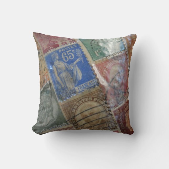 World Postage Stamp Pillow (Front)