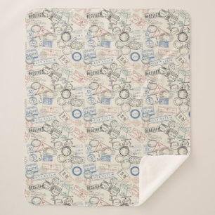 World Postage Stamps Pattern Sherpa Blanket