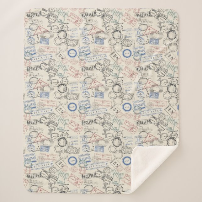 World Postage Stamps Pattern Sherpa Blanket (Front)