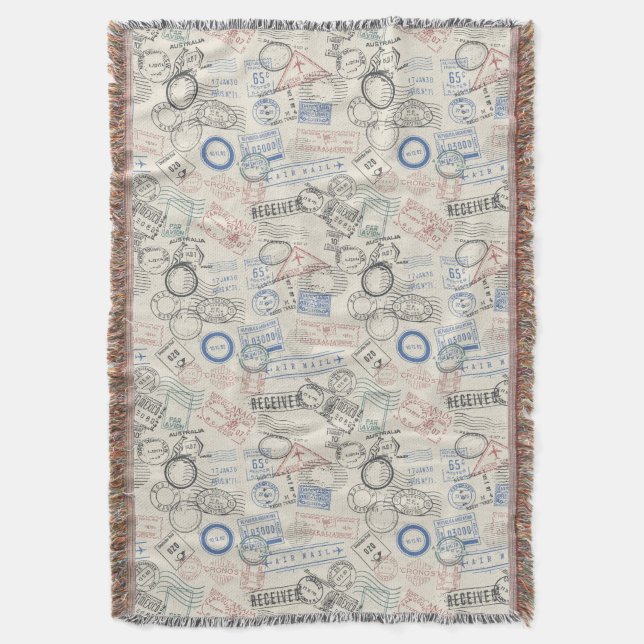World Postage Stamps Pattern Throw Blanket (Front Vertical)