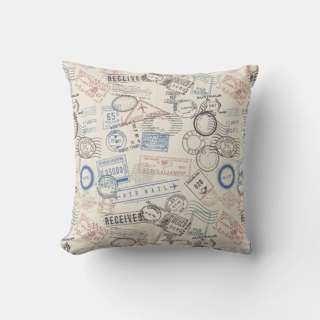 World Postage Stamps Pattern Throw Pillow (Front)