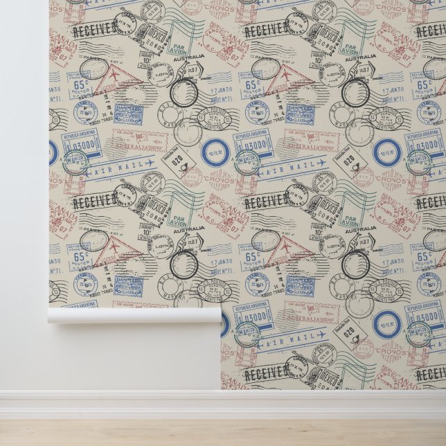 World Postage Stamps Pattern Wallpaper (Application)