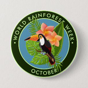 World Rainforest Week, toucan, plumeria 3 Inch Round Button