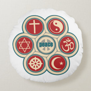 World Religious Peace Round Pillow