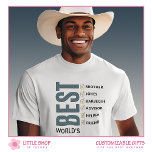 World’s Best Brother Personalized Checklist T-Shirt<br><div class="desc">Show your brother just how much he means to you with this stylish and heartfelt customizable T-shirt. Featuring a classic black and grey pinstripe pattern and bold typography that reads “World’s Best Brother, ” this shirt includes a unique, personalized checklist with six customizable text fields where you can highlight your...</div>