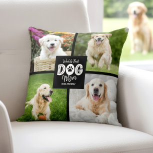 World’s Best Dog Mom 4 Photo Black White Custom Throw Pillow