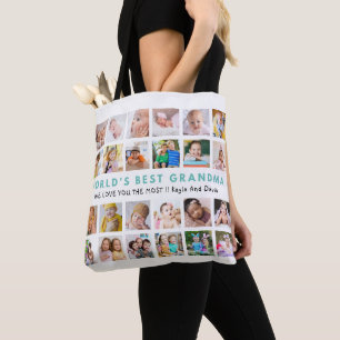 World’s Best Grandma Grandkids 24 Photo Collage  Tote Bag