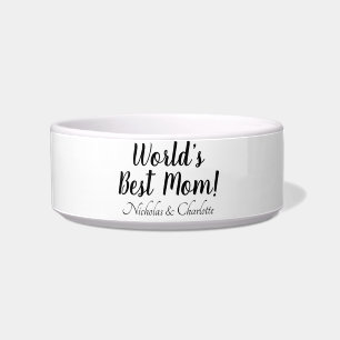 World’s Best Mom black white custom script cute Bowl