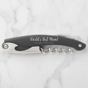 World’s Best Mom black white custom script cute Corkscrew