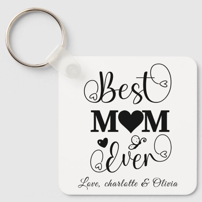 World’s Best Mom black white custom script elegant Keychain (Front)